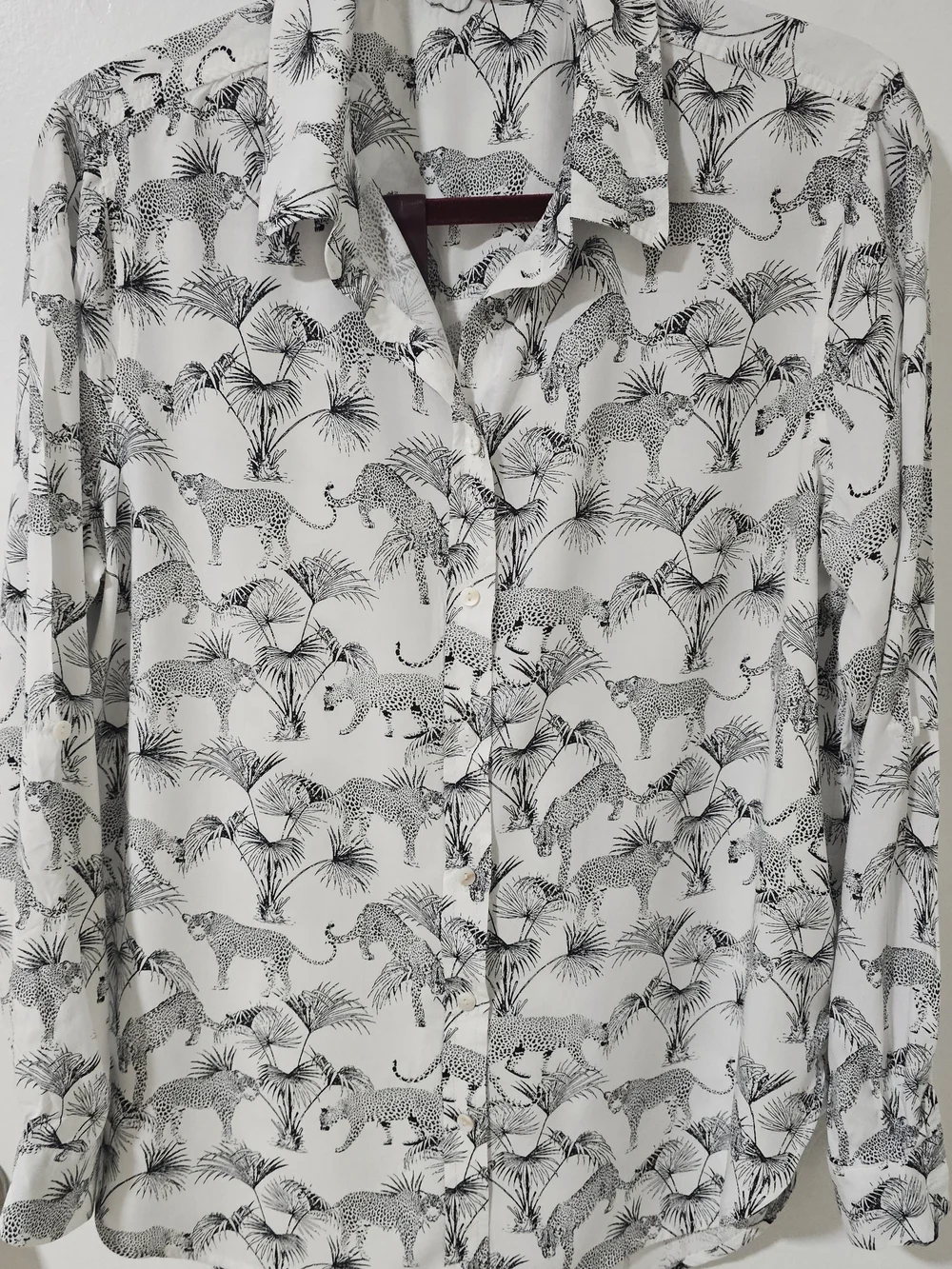 Jane & Delancey Long-Sleeve Button-Down Shirt Cheetah Palm Print Large